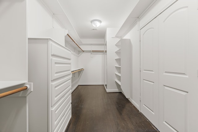 spacious closet with dark wood-type flooring