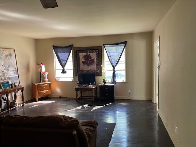 living room featuring dark hardwood / wood-style flooring and plenty of natural light