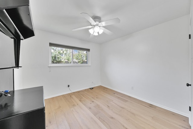 empty room featuring ceiling fan and light hardwood / wood-style floors