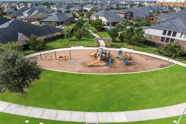 view of jungle gym with a yard