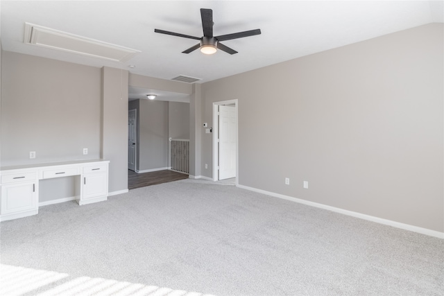 unfurnished bedroom with carpet and ceiling fan