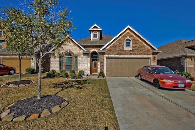 view of front of home featuring a garage and a front yard