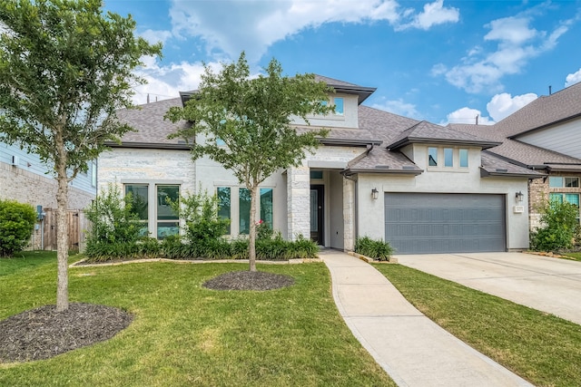 view of front of house with a front lawn and a garage