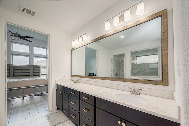 bathroom with vanity and ceiling fan