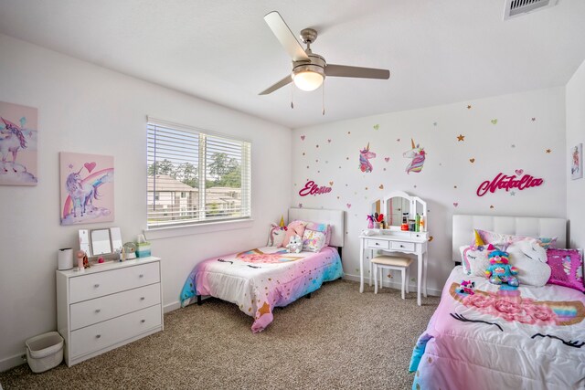 bedroom featuring carpet flooring and ceiling fan