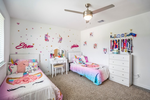 bedroom with carpet and ceiling fan