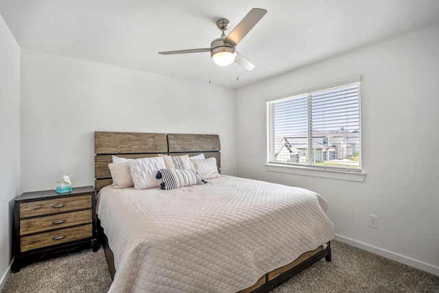 bedroom featuring carpet flooring and ceiling fan