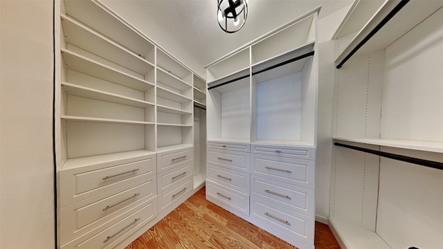 spacious closet featuring light hardwood / wood-style floors