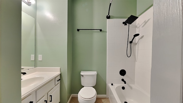 full bathroom featuring vanity, tile patterned flooring, toilet, and tiled shower / bath