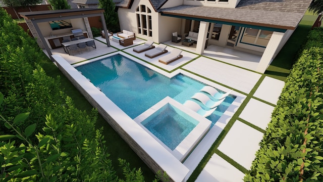 view of pool with an outdoor living space and a patio area