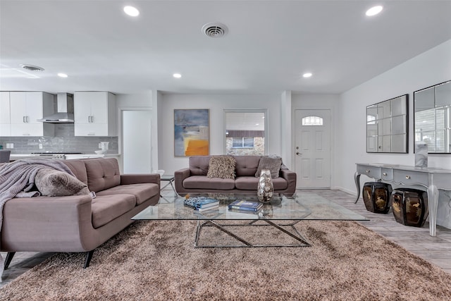 living room featuring light wood-type flooring