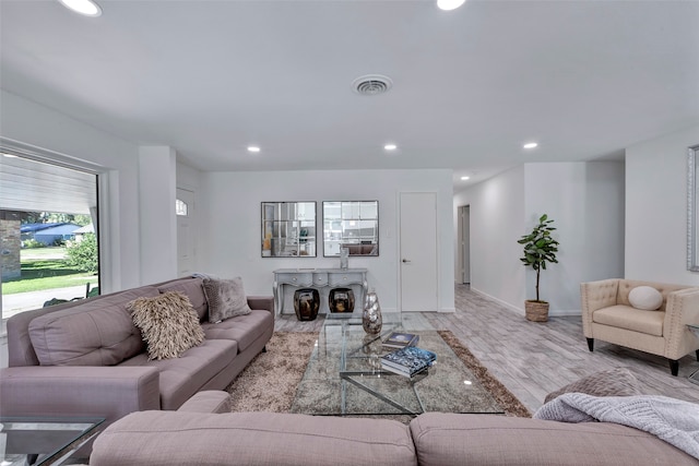 living room with light wood-type flooring