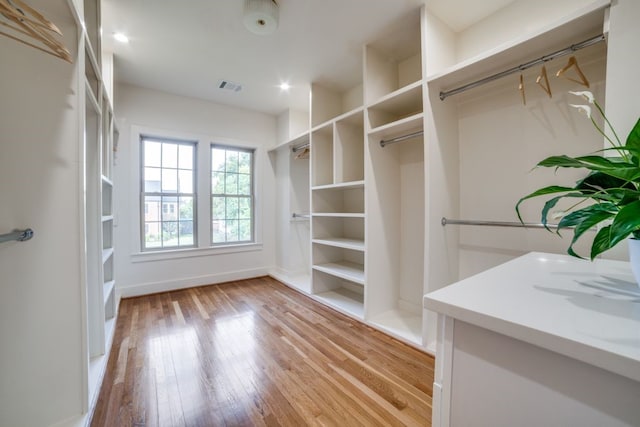 spacious closet with light hardwood / wood-style flooring