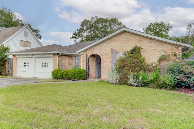 view of front facade featuring a garage and a front lawn