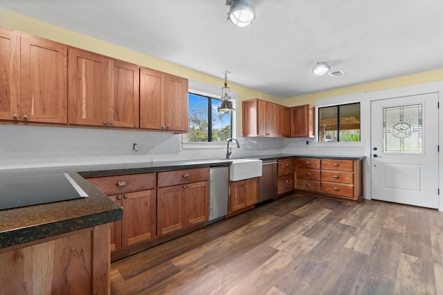 kitchen with brown cabinets