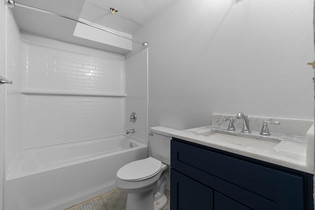 full bathroom featuring vanity, tub / shower combination, and toilet