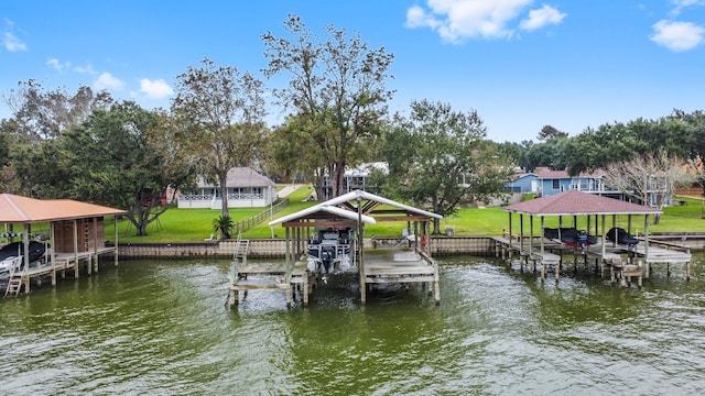 view of dock featuring a water view