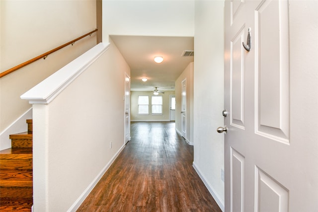 hallway with dark hardwood / wood-style floors