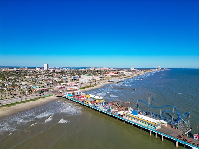 aerial view with a view of the beach and a water view