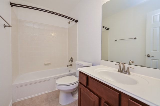 full bathroom with tile patterned floors, vanity, bathing tub / shower combination, and toilet