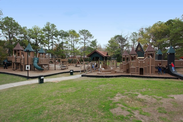 view of play area featuring a lawn