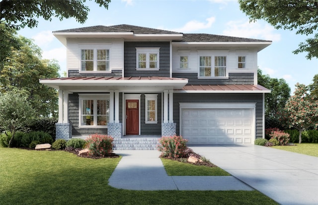 prairie-style house with a garage and a front yard