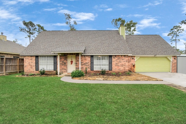 view of front of home with a front lawn and a garage