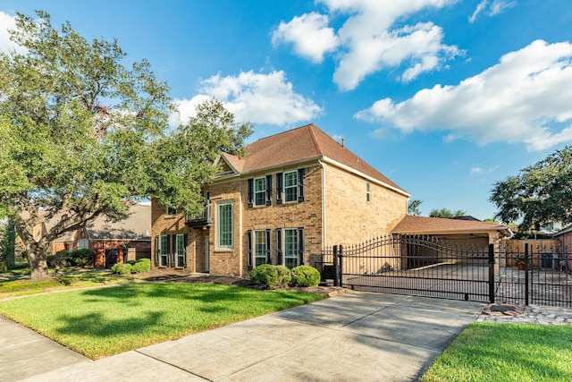 view of front of home featuring a front yard and a garage