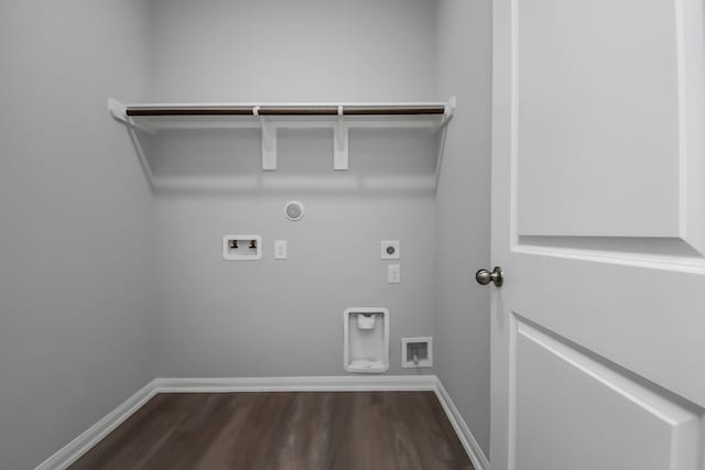 washroom with washer hookup, hookup for a gas dryer, dark hardwood / wood-style floors, and hookup for an electric dryer