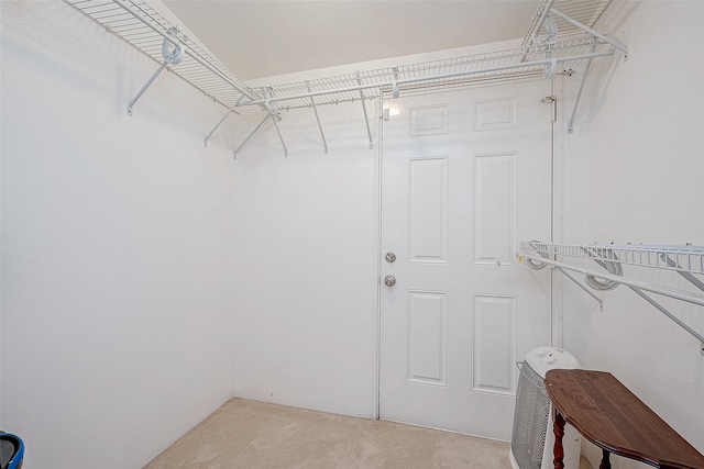 spacious closet with light colored carpet