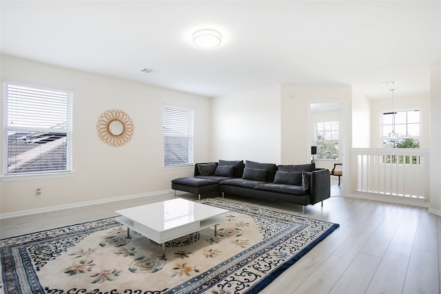 living room featuring light wood-type flooring