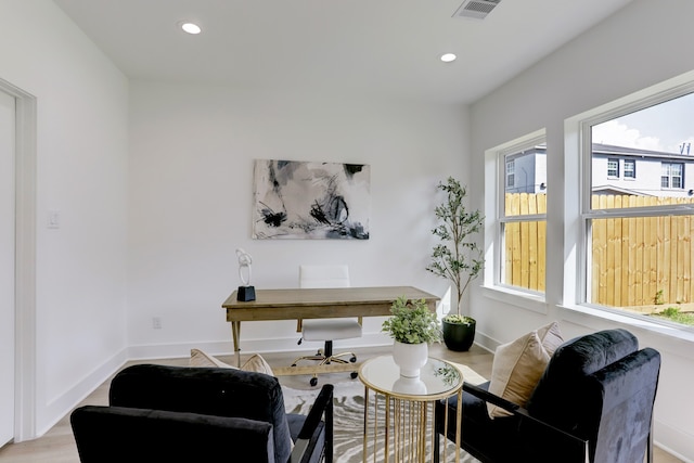 office area featuring light hardwood / wood-style floors