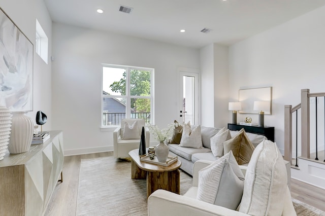 living room featuring light wood-type flooring