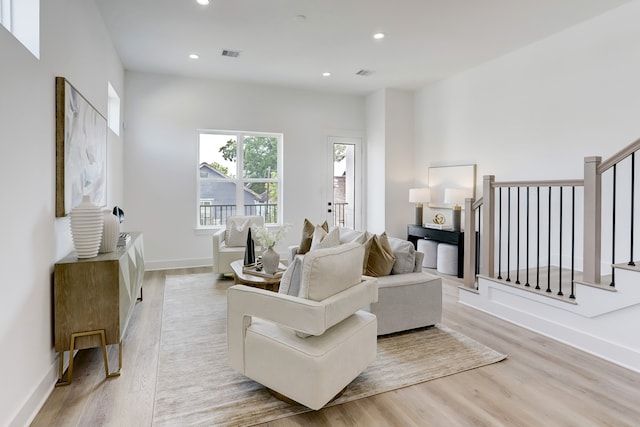 living room with light wood-type flooring