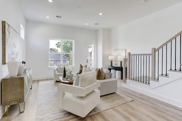 living room with light wood-type flooring