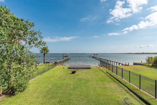 view of water feature with a boat dock