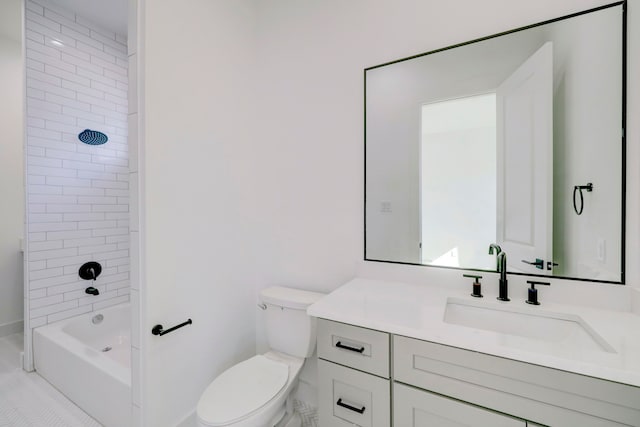 full bathroom featuring tile patterned flooring, vanity, toilet, and tiled shower / bath combo