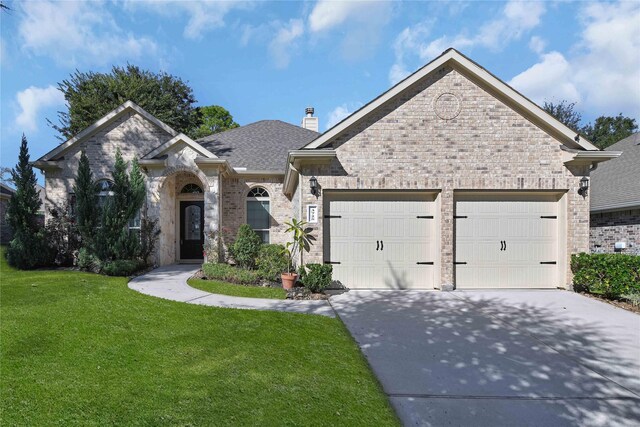 view of front facade with a garage and a front lawn