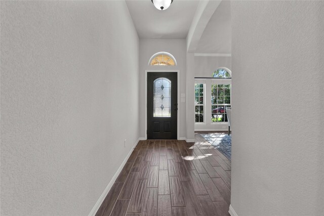 foyer entrance with hardwood / wood-style flooring