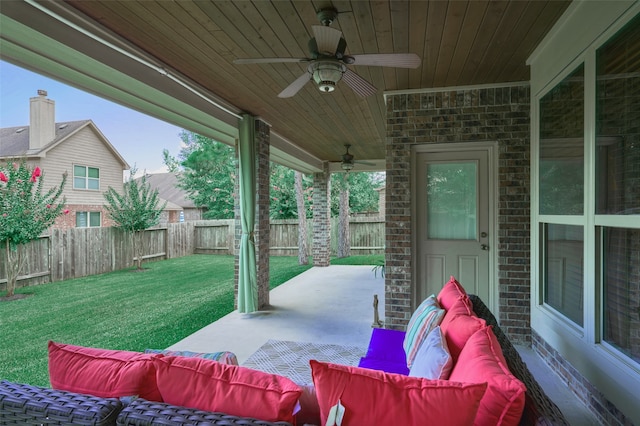 view of patio featuring ceiling fan and an outdoor living space