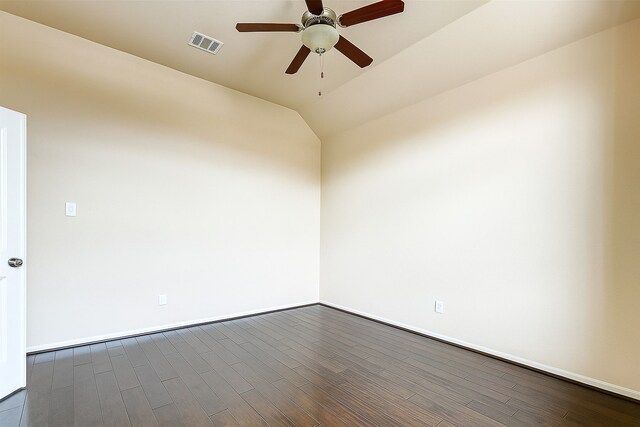 3614 Daintree Park Dr, Katy, TX 77494 - unfurnished room with a ceiling fan, baseboards, dark wood finished floors, and lofted ceiling