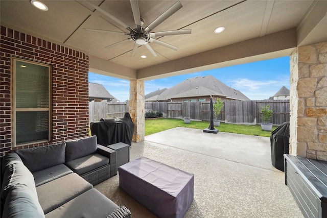 view of patio / terrace featuring outdoor lounge area and ceiling fan