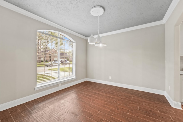 unfurnished dining area featuring a textured ceiling and dark hardwood / wood-style floors