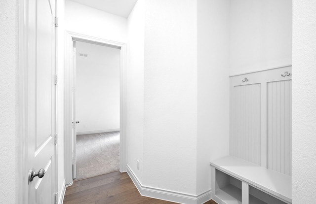 mudroom with dark wood-type flooring