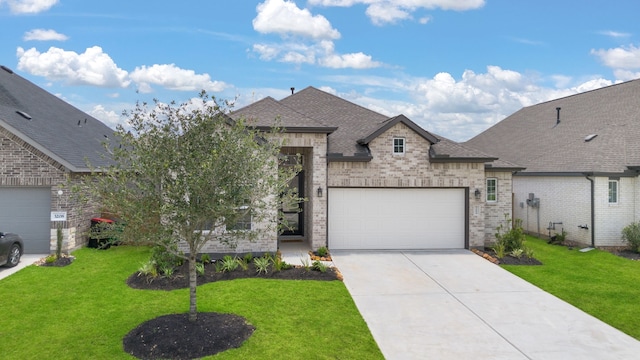 view of front of house featuring a garage and a front lawn