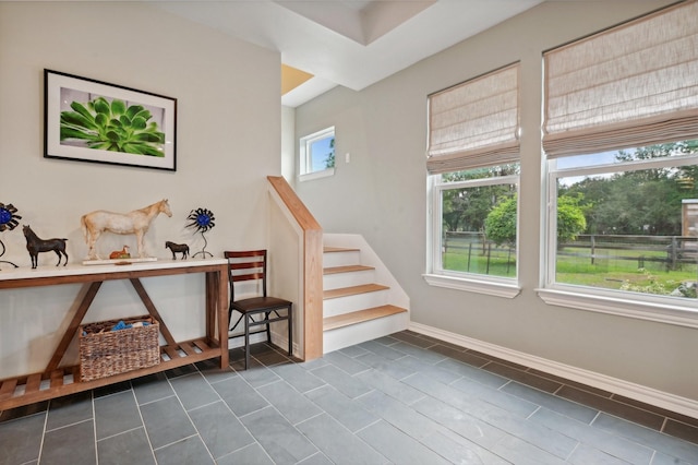 stairs with tile patterned flooring