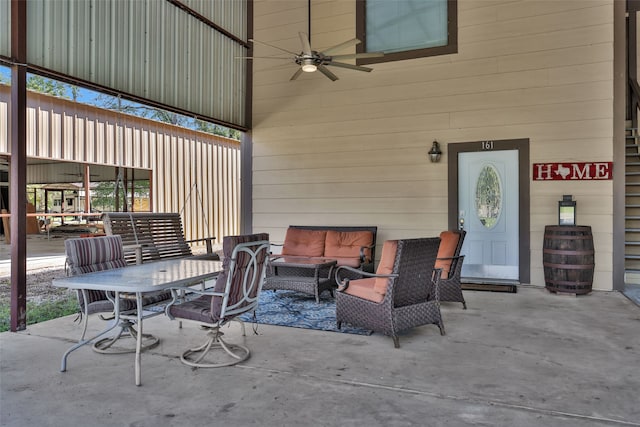 view of patio featuring an outdoor hangout area and ceiling fan