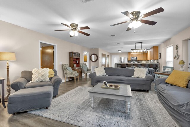 161 Cayman St, Point Blank, TX 77364 - living area featuring a ceiling fan and wood finished floors