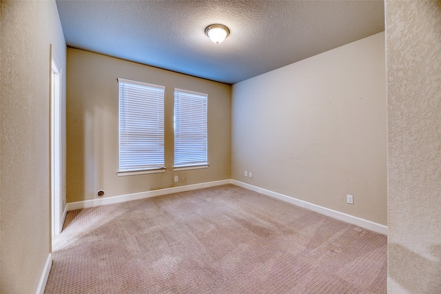 empty room featuring light carpet and a textured ceiling