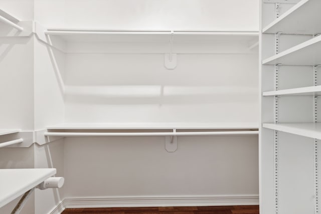 walk in closet featuring dark wood-type flooring